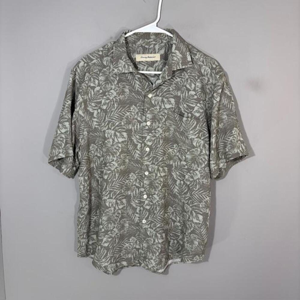 Tommy Bahama Shirt Mens Medium Brown Floral Short Sleeve Button Up Modal Aloha